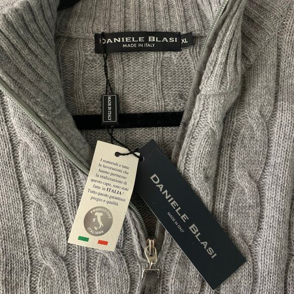 DANIELE BLASI NWT Sweater XL Italian Wool Cable Knit Quarter Zip‎ Mock Neck - Picture 9 of 11